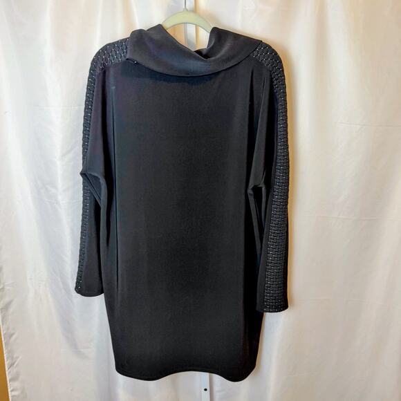 NWT Joseph Ribkoff Black Tunic Dress 14 Asymmetrical Zip Neck Embellished Sleeve - Picture 5 of 8
